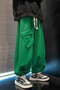 日系工装裤男设计感小众灯笼裤胖子大码宽松oversize华夫格运动裤图片