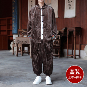 新中式L民族风金丝绒龙纹夹克哈伦裤飞鼠裤套装男TZ177-P143控168图片