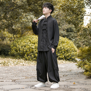 新中式B盘扣设计风衬衫束脚大口袋裤套装男TZ33-P130控158图片