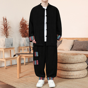 新中式O民族风麦穗纹灯芯绒夹克外套舞蹈套装男TZ129-P150控178图片