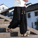 风O亚麻棉麻冰感折褶小众设计宽松阔腿裤男K229-P78控98，男装休闲裤，电商A005