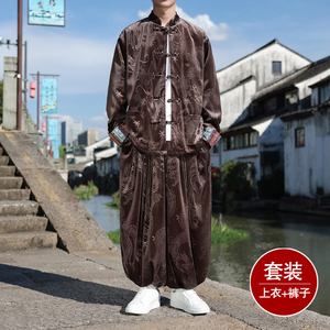 新中式C民族风盘扣金丝绒龙纹夹克外套阔腿裤套装TZ172-P143控168图片