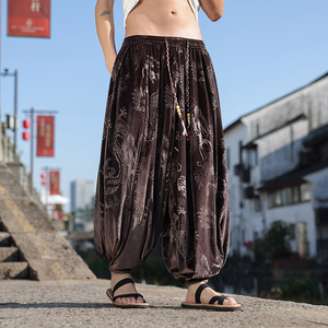 风O龙纹暗纹新中式保暖金丝绒阔腿束脚裤男K255-P68控88