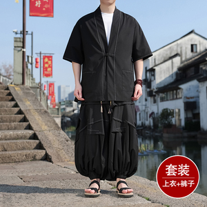 风A冰丝盘扣明线开衫外套折褶阔腿裤男套装男TZ161-P130控158图片