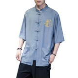 风盘扣冰丝龙刺绣太极服装坠感D盘扣上衣A005-JK08-P55，男装衬衫，电商A005