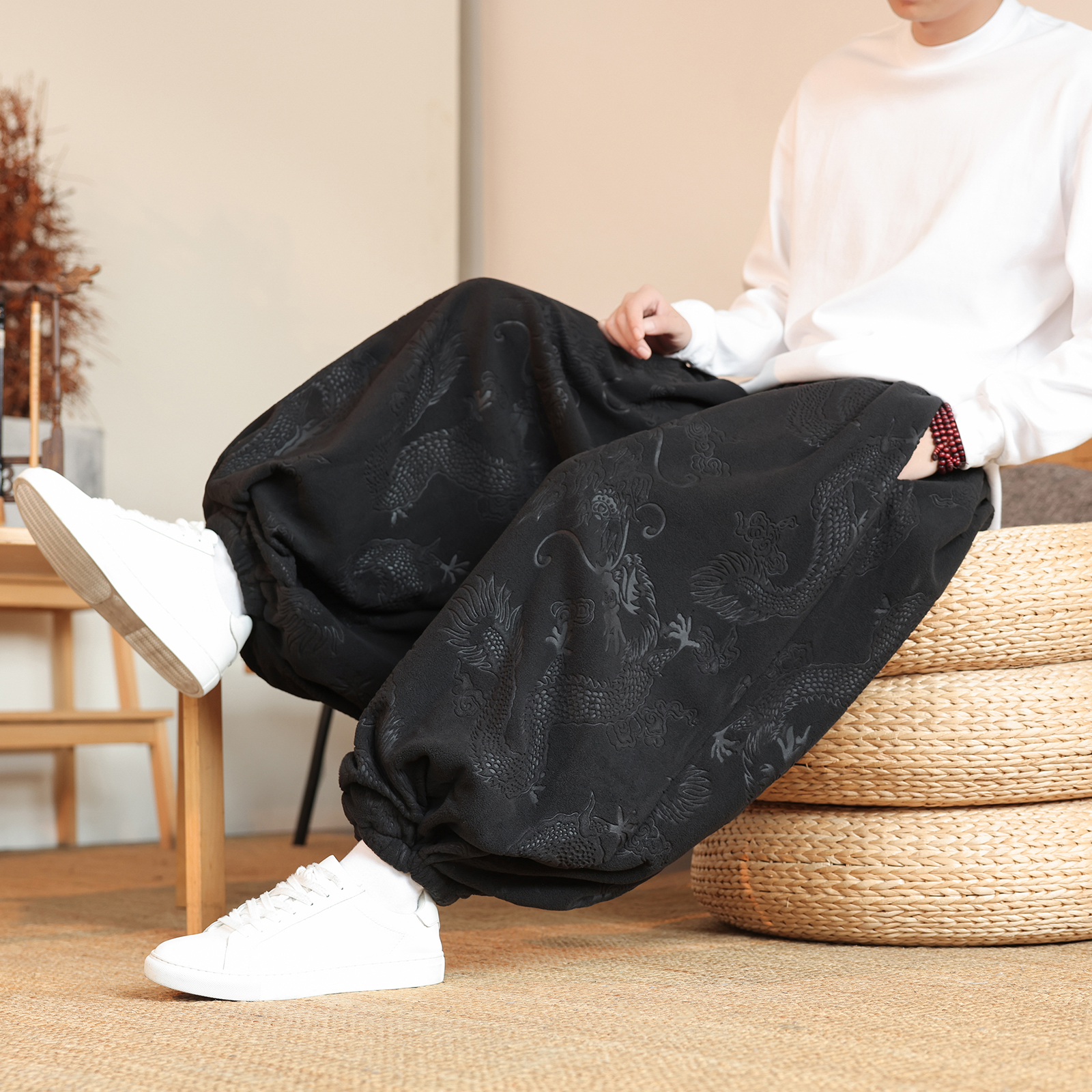 风C龙纹暗纹新中式保暖奥利绒羊羔绒阔腿束脚裤K262-P68控98,男装棉衣,电商A005 风C龙纹暗纹新中式保暖奥利绒羊羔绒阔腿束脚裤K262-P68控98,男装棉衣,电商A005