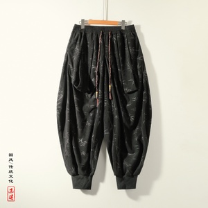 新中式暗黑S风设计感灯芯绒树叶纹束脚飞鼠裤K198-P68控88图片