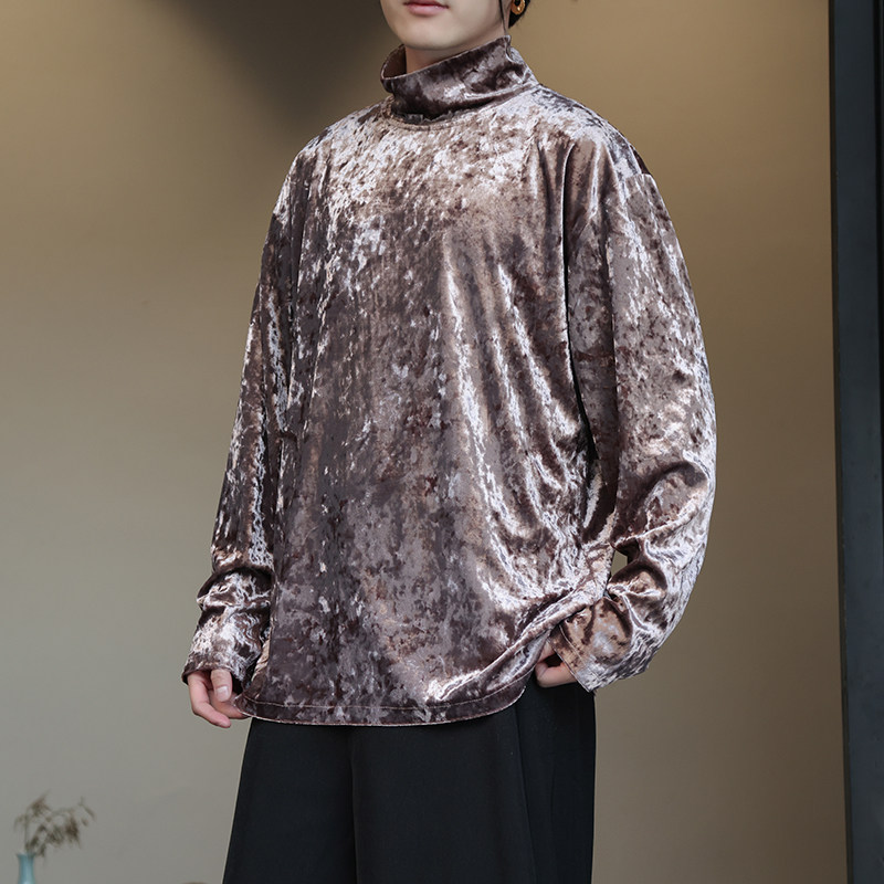 暗黑舞台演出垂感堆堆领P金丝绒打底衫保暖内穿T恤男T20-P65控78，男装T恤，电商A005