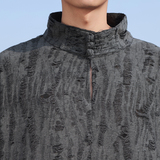 风N新中式风高领盘扣破洞镂空乞丐装冰丝t恤T35-P68控88，男装T恤，电商A005