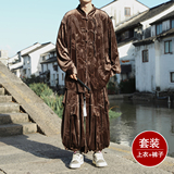 新中式A盘扣龙纹金丝绒衬衫夹克折褶阔腿裤套装男TZ181-P146控168，男装休闲套装，电商A005