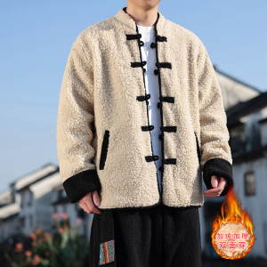 新中式U麦穗羊羔毛加绒加厚双面穿棉服夹克棉衣男JK21-P135控158图片