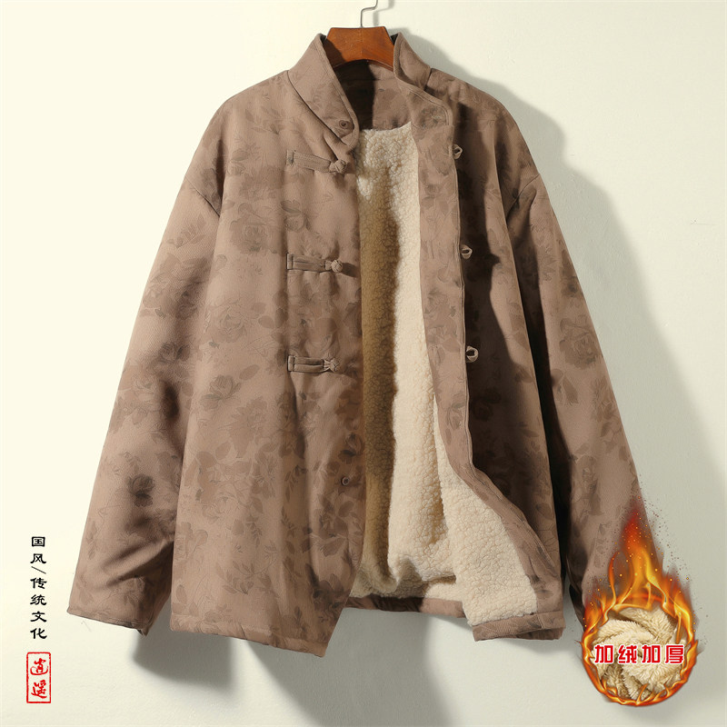 新中式R风盘扣暗花灯芯绒羊羔毛夹克棉衣服男JK16-P135控158，男装夹克，电商A005