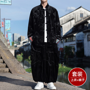 新中式D民族风金丝绒龙纹夹克折褶阔腿裤套装男TZ176-P153控178图片