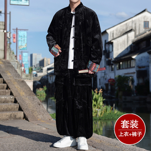 新中式D民族风金丝绒龙纹夹克折褶阔腿裤套装男TZ176-P153控178图片
