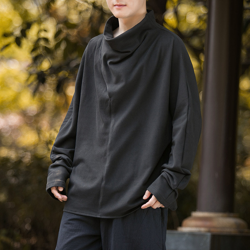 卫衣风A德绒打底衫双面绒高堆领长袖不规则t恤T10-P65控88，男装T恤，电商A005