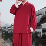 新中式H斜襟盘扣亚麻棉麻中山装立领衬衫夹克外套JK23-P98控118，男装夹克，电商A005