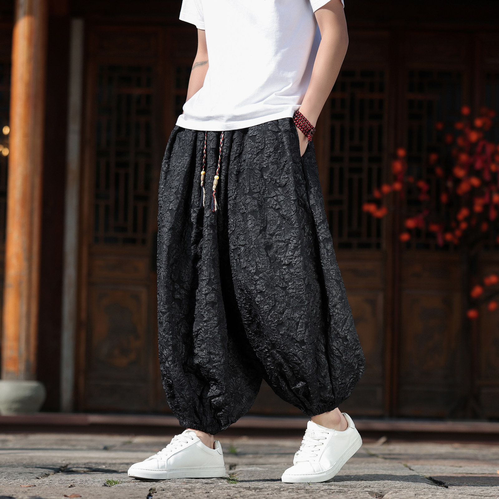 2026春夏风H凹凸感提花九分裤男长裤灯笼束脚裤K282-P58控78，男装休闲裤，电商A005