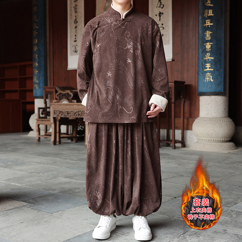 新中式U龙纹灯芯绒夹克夹棉外套棉衣束脚裤套装TZ10132-P203控228,男装夹克,电商A005