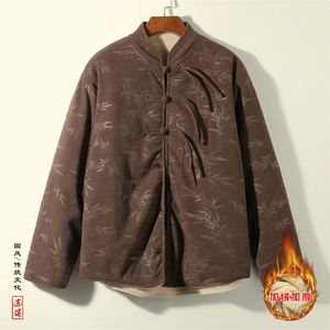 新中式S盘扣树叶暗花灯芯绒羊羔毛夹克棉衣外套男JK17-P135控158，男装夹克，电商A005