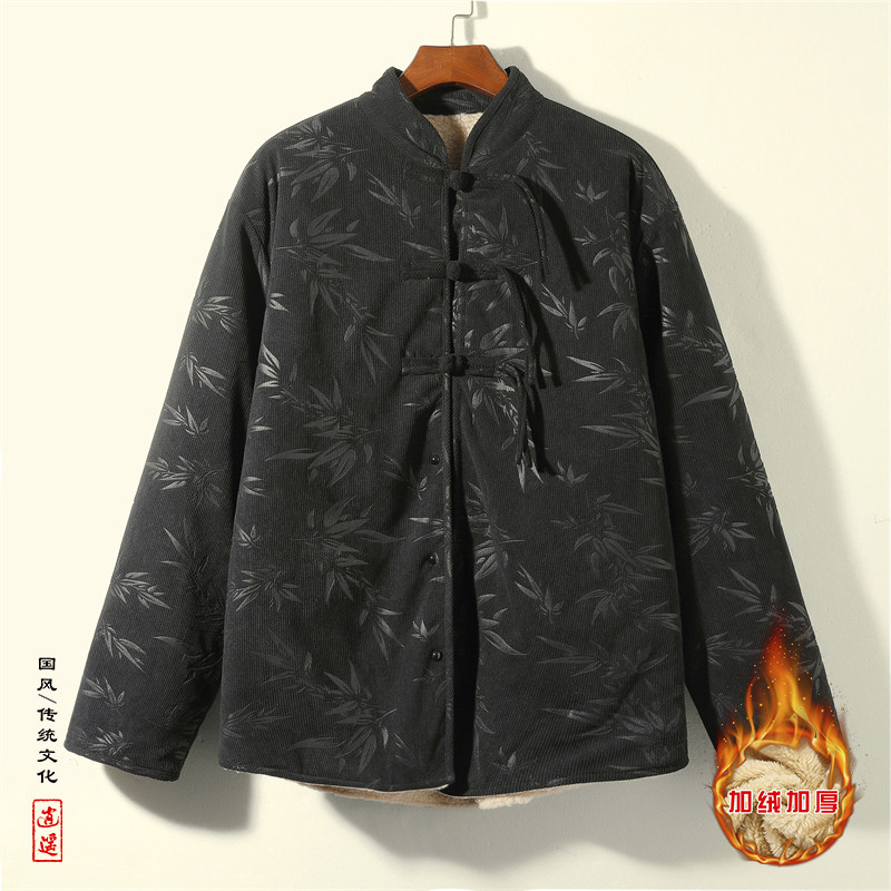 新中式S盘扣树叶暗花灯芯绒羊羔毛夹克棉衣外套男JK17-P135控158,男装夹克,电商A005