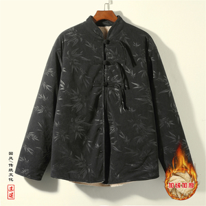 新中式S盘扣树叶暗花灯芯绒羊羔毛夹克棉衣外套男JK17-P135控158图片