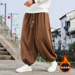 粗竖条纹I加厚加绒保暖摇粒绒灯芯绒灯笼束脚裤男K138-特P78控98图片