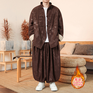 新中式P龙纹灯芯绒羊羔毛夹克棉衣服保暖套装男TZ131-P203控228图片