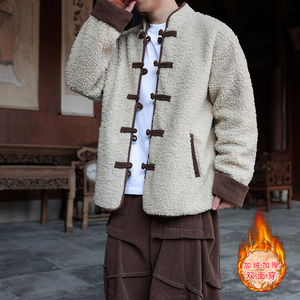 新中式K麦穗羊羔毛加绒加厚双面穿棉服夹克棉衣男JK21-P135控158图片