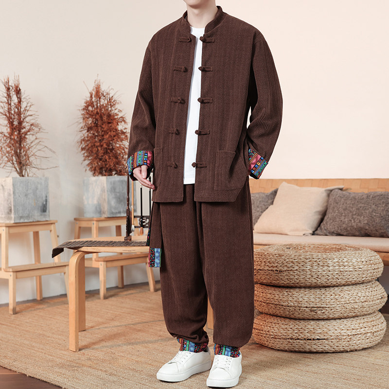 新中式M民族风麦穗纹灯芯绒夹克外套舞蹈套装男TZ129-P150控178，男装休闲套装，电商A005