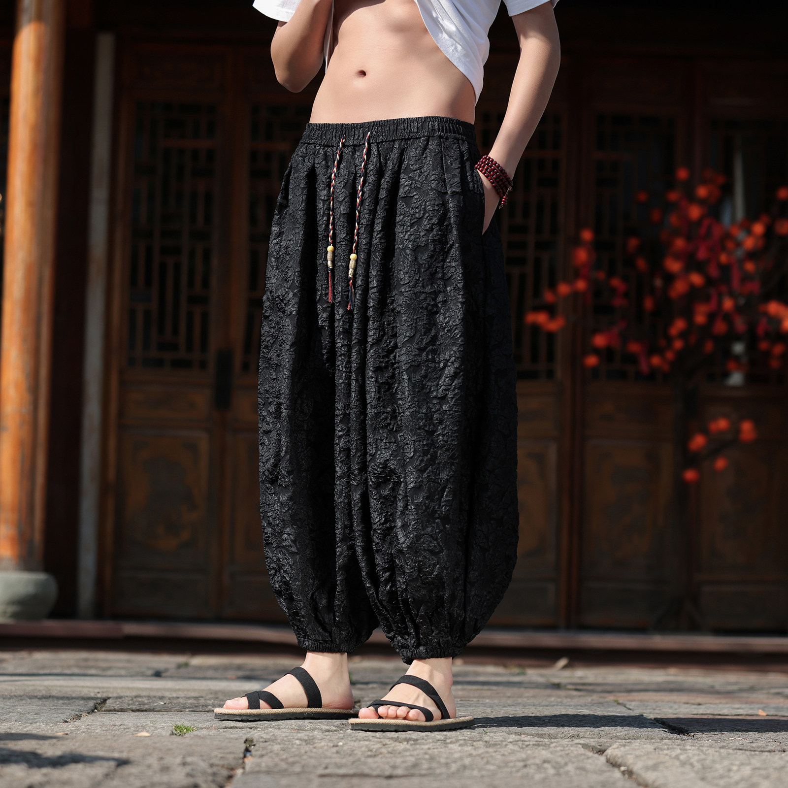 2026春夏风F凹凸感提花九分裤男长裤灯笼束脚裤K282-P58控78，男装休闲裤，电商A005