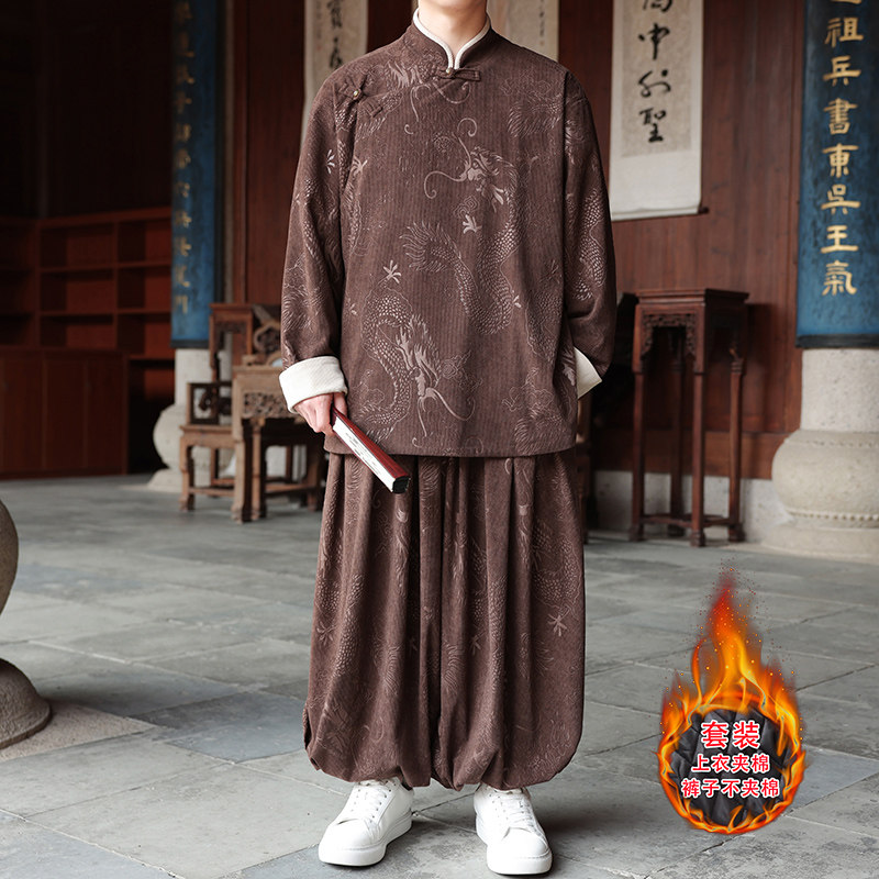 新中式Z龙纹灯芯绒夹克夹棉外套棉衣束脚裤套装TZ10132-P203控228图片