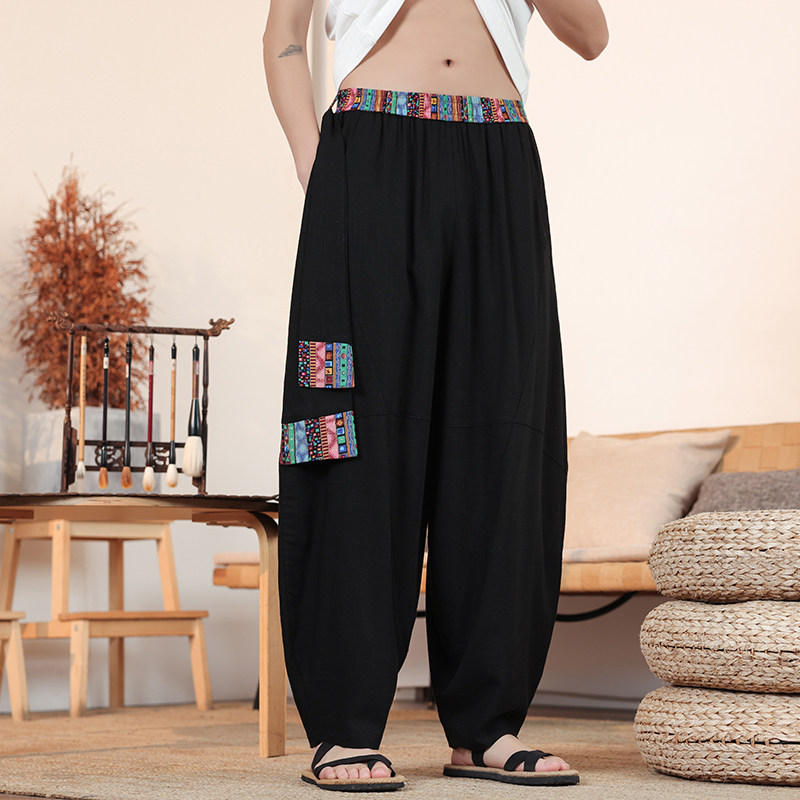 民族风N新中式风棉麻宽松大裤裆舞蹈演出阔腿裤男K217-P88控108，男装休闲裤，电商A005