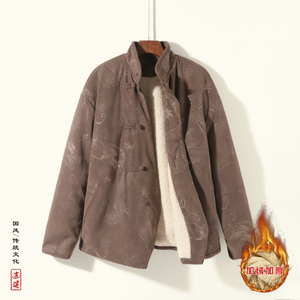 新中式X斜领盘扣龙纹暗花灯芯绒羊羔毛夹克棉衣服JK19-P135控158