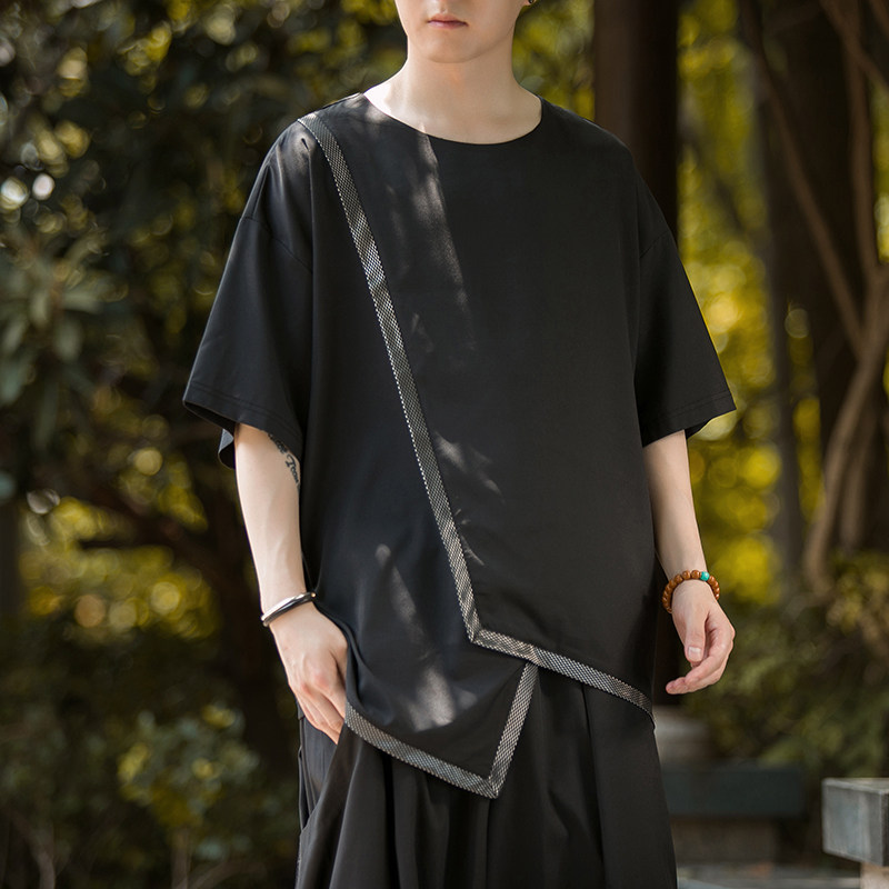 风C中式不规则冰丝暗黑舞台服装表演半袖t恤男T26-P55控78,男装T恤,电商A005