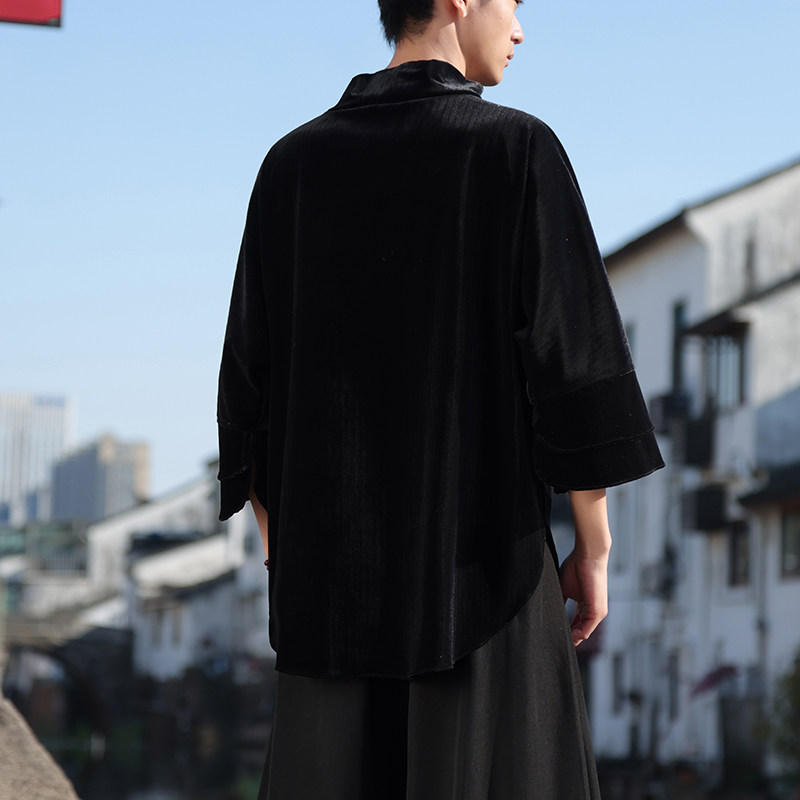 暗黑K新中式小高领双层袖闪亮舞台小众t恤T30-P68控88,男装T恤,电商A005