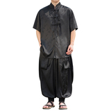 风D树叶暗纹提花冰丝衬衫男嘻哈飞鼠裤套装男TZ156-P136控158，男装衬衫，电商A005
