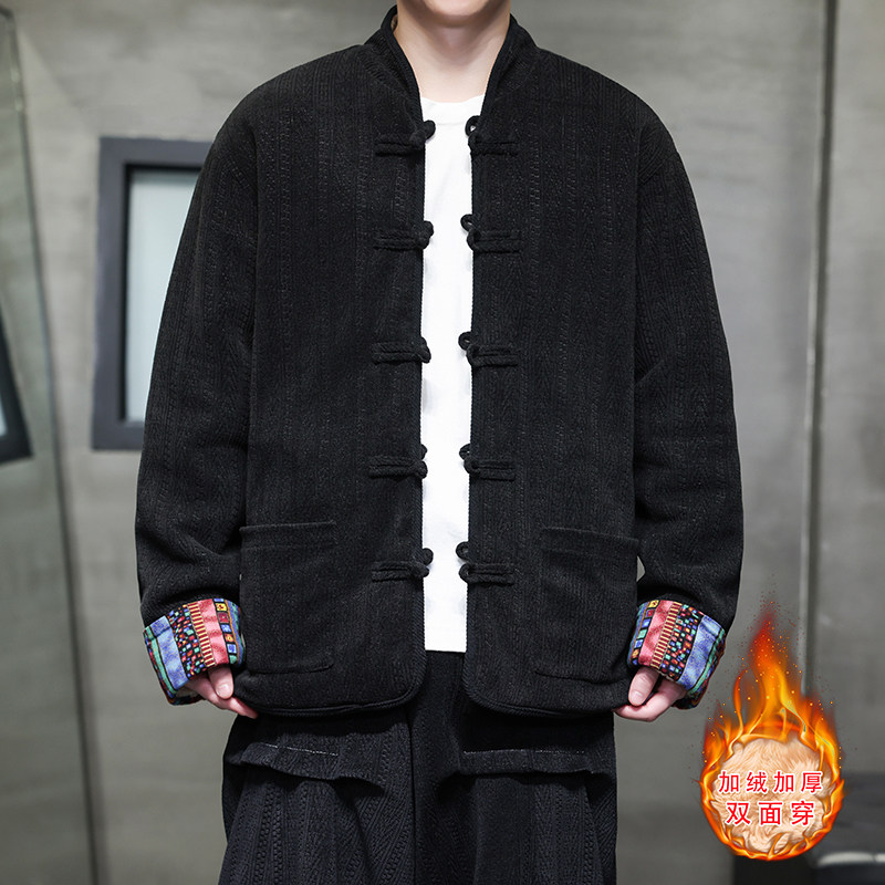 新中式Y麦穗羊羔毛加绒加厚双面穿棉服夹克棉衣男JK21-P135控158,男装夹克,电商A005