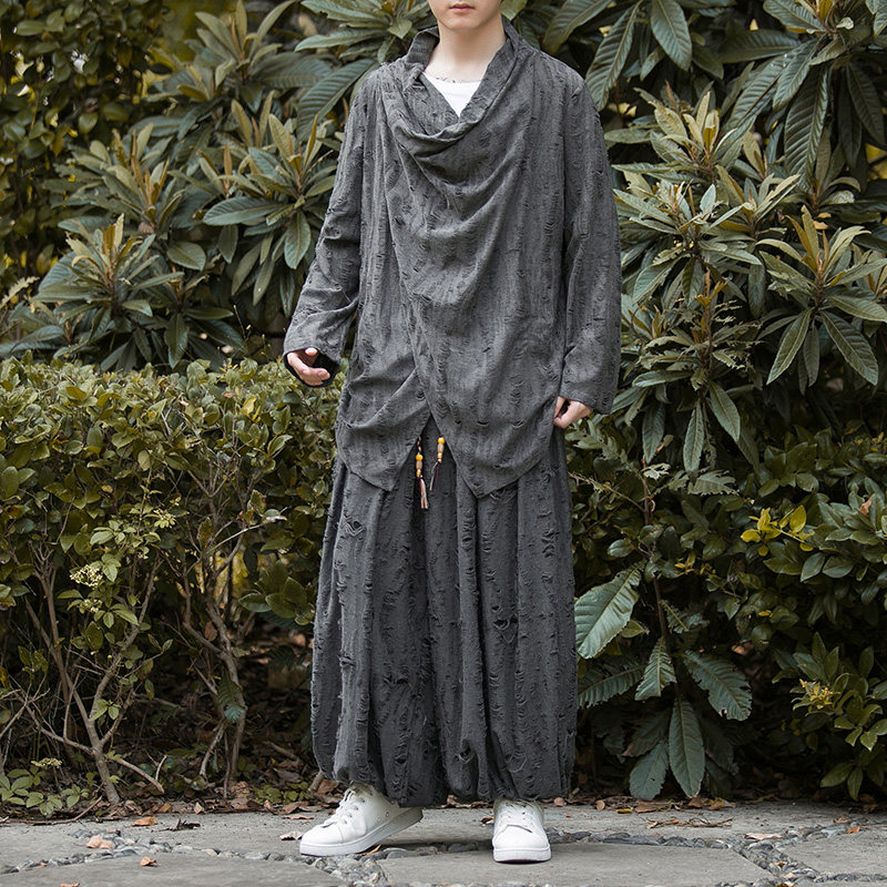 新中式K破洞不规则领堆堆领披风t恤束脚裤套装男TZ31-P143控168，男装T恤，电商A005