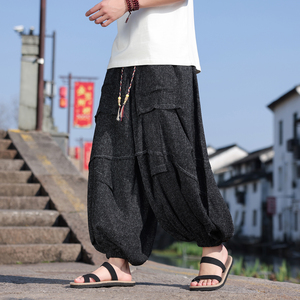新中式暗黑I冰丝垂感折褶小众设计宽松阔腿裤男K227-P70控88图片