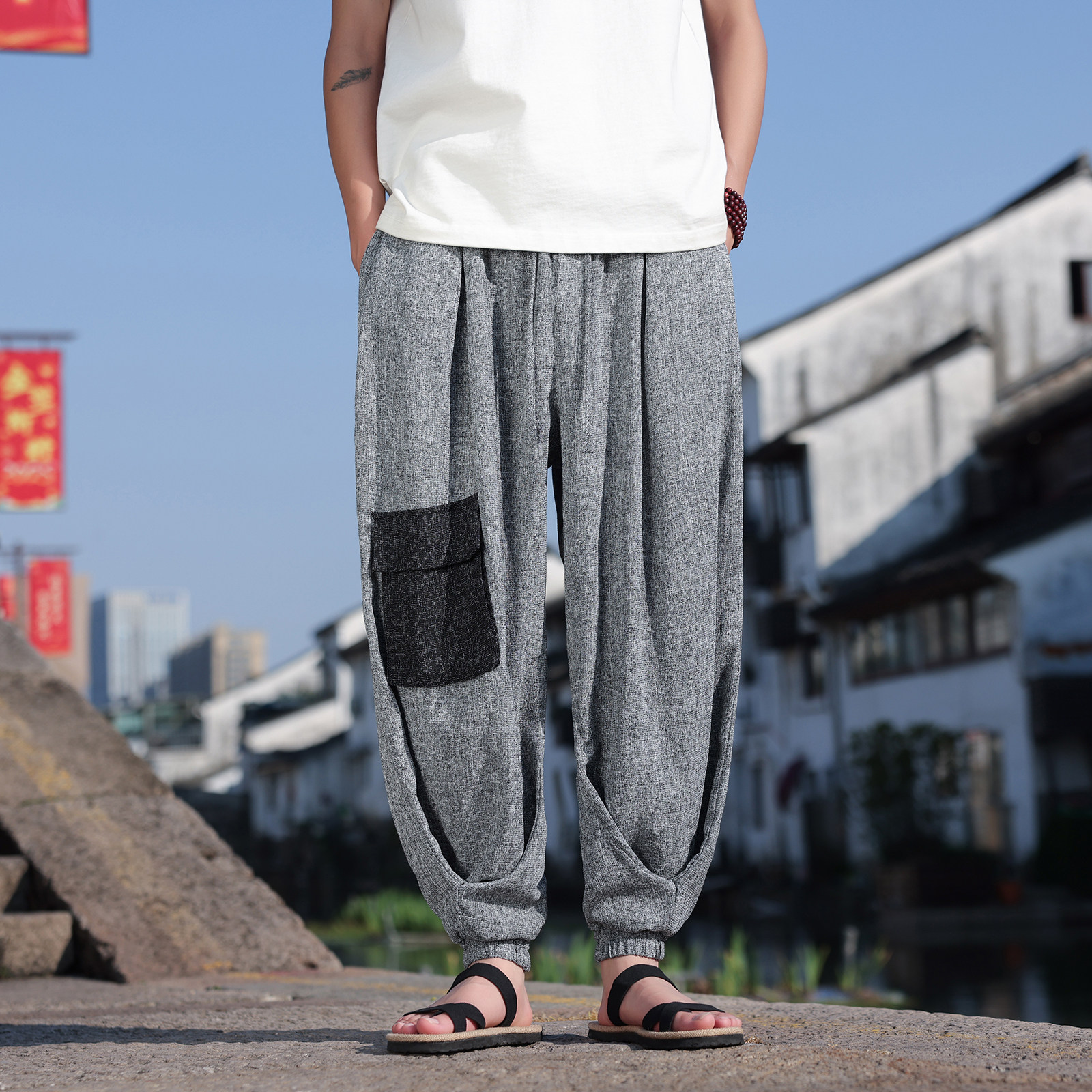 乞丐装大口袋F小众设计冰丝垂感工装裤束脚运动裤男K228-P68控88,男装工装外套,电商A005
