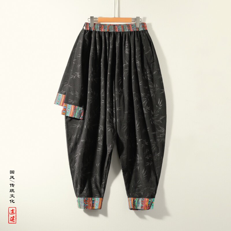 风民族风X复古中式树叶灯芯绒大裤裆舞蹈阔腿裤K200-P68控88,男装民族服装,电商A005