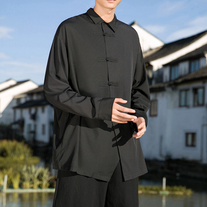 新中式F风暗黑盘扣设计感小众长袖冰丝衬衫t恤男CS07-P65控88图片