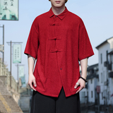 风U衬衫男士斜门襟冰丝条纹理垂感短袖外套男CS30-P68控88，男装T恤，电商A005