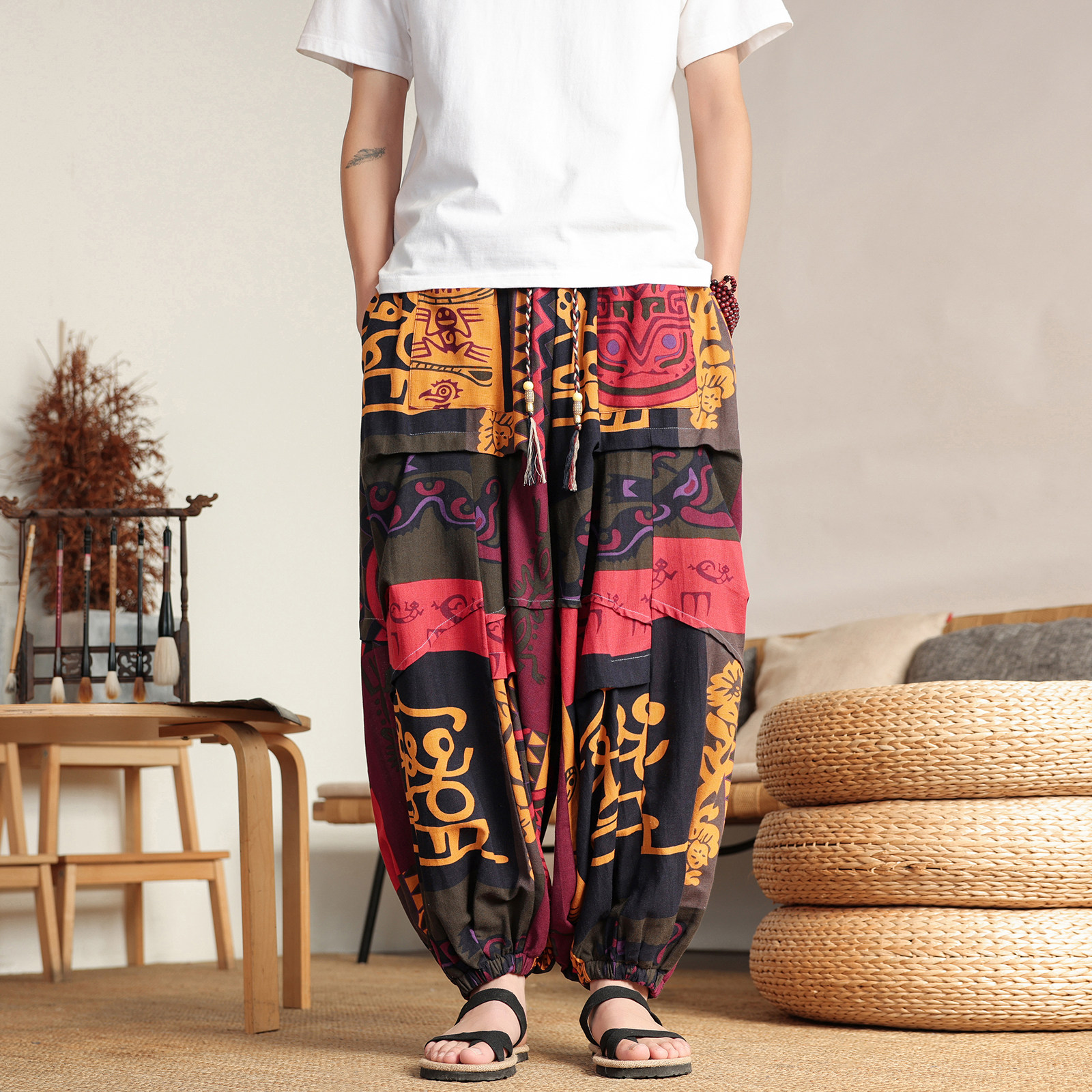 超大码8XL风泰大象垂感折褶小众设计阔腿裤男K275-P68控88，男装休闲裤，电商A005