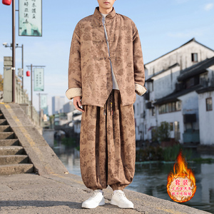新中式A风盘扣暗花灯芯绒羊羔毛棉衣服套装男TZ51-P203控238，男装棉衣，电商A005