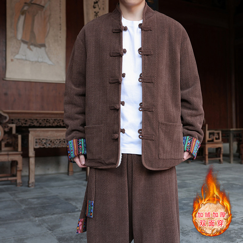 新中式J麦穗羊羔毛加绒加厚双面穿棉服夹克棉衣男JK21-P135控158,男装夹克,电商A005