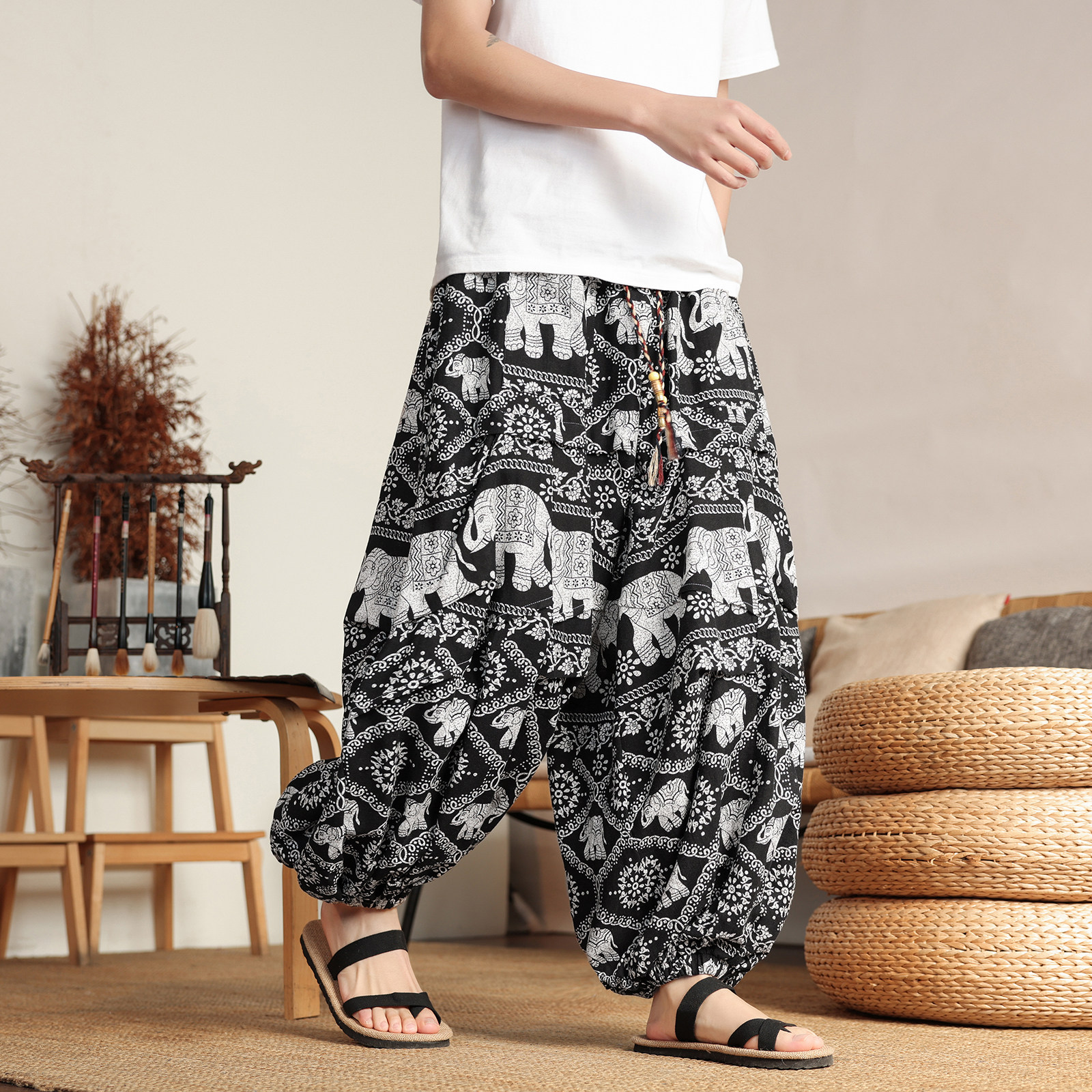 超大码8XL风泰大象垂感折褶小众设计阔腿裤男K275-P68控88，男装休闲裤，电商A005