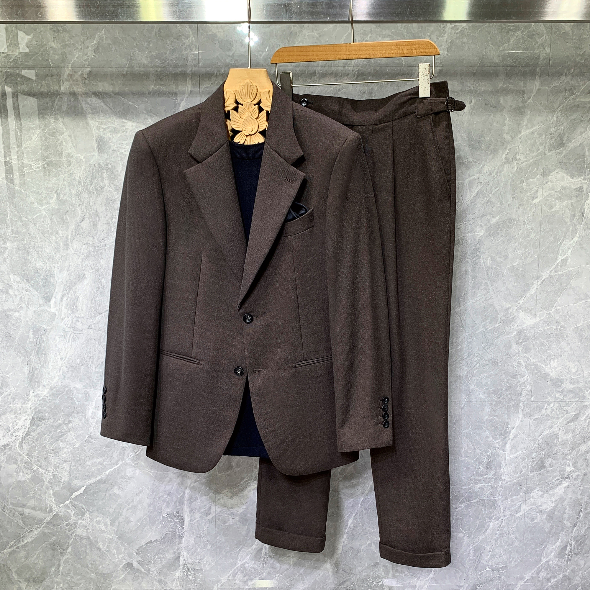 正装休闲痞帅西服套装麻料西装