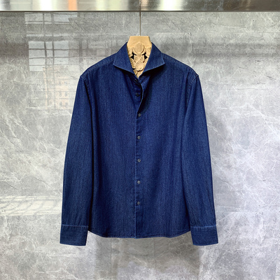 温莎领休闲痞帅衬衣牛仔长袖衬衫