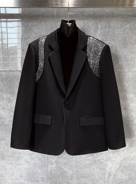 冷淡系高级感炸街烫钻小西装外套男士潮流时尚休闲痞帅高端单西服